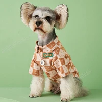 spring summer linen fabric checkerboard smiling faces pet shirt for dog for schnauzer poodle bichon shiba chihuahua cat