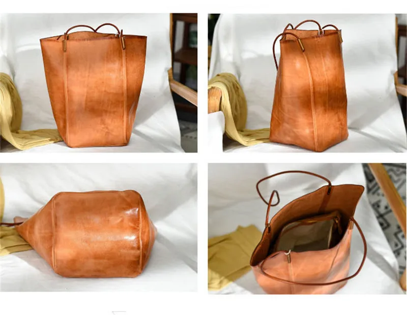 Vintage designer handmade Genuine leather female handbag fashion luxury natural first layer cowhide women tote shoulder bag