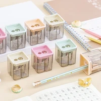 1pc transparent pencil mini double holes sharpeners candy color standard pencil cutting machine student school stationery