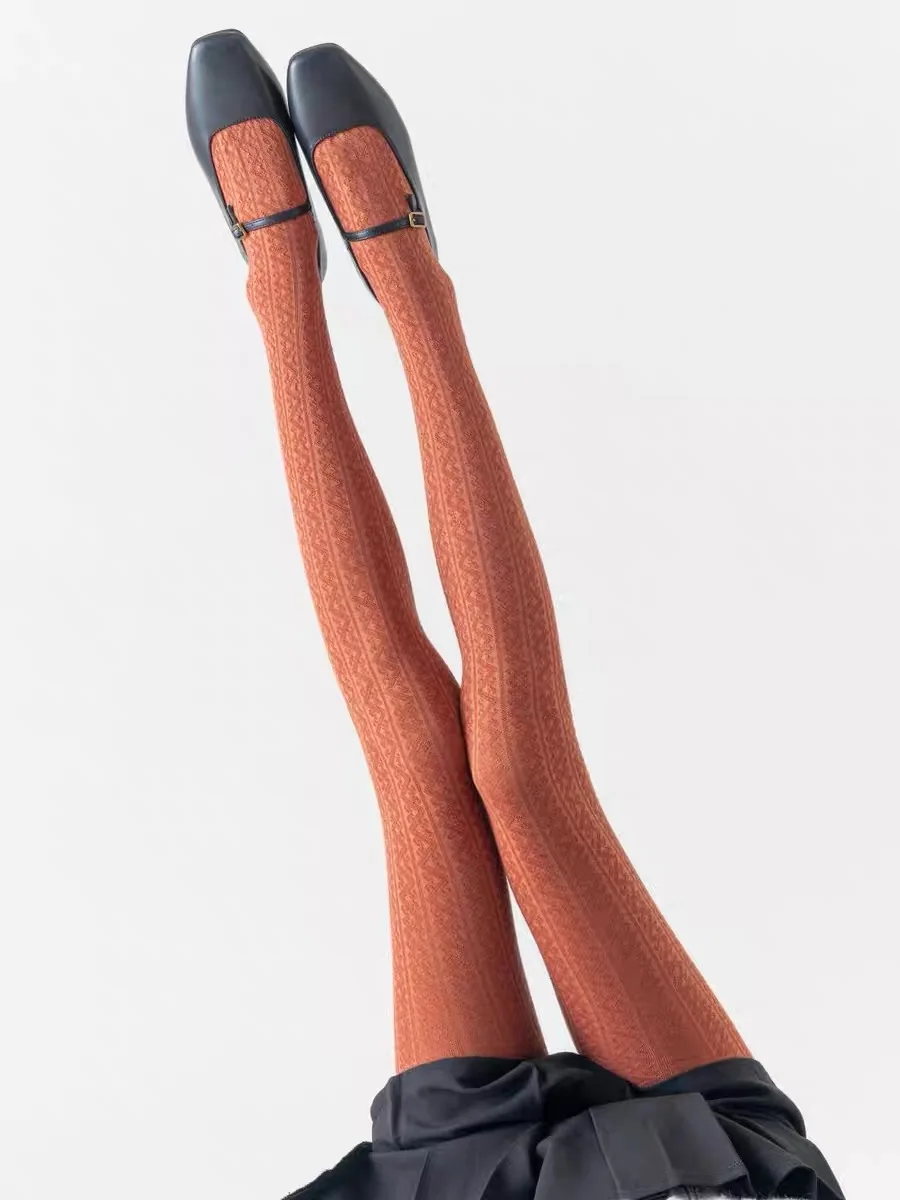 Весенне-осенние женские винтажные вязаные леггинсы Mori Girls Waves Jacquard 200D в японском