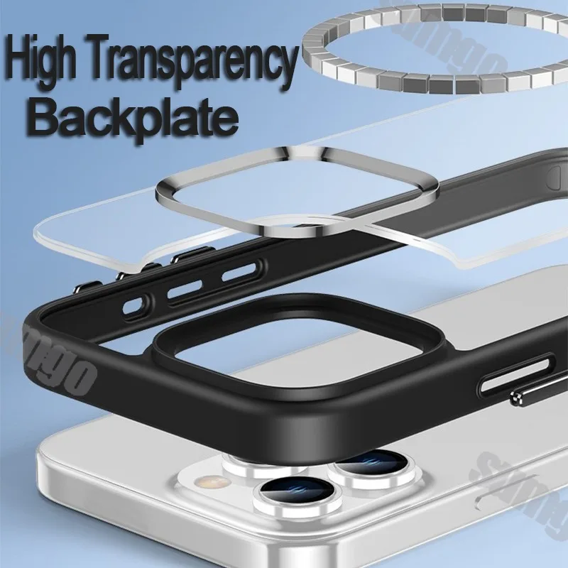 Новый модный роскошный прозрачный чехол Magsafe с беспроводной зарядкой для iPhone 16 15