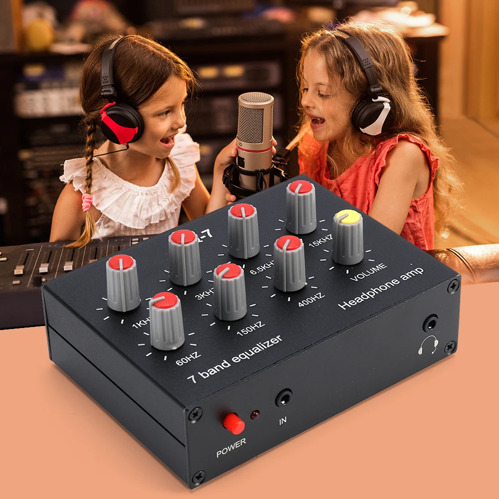 

7 Band Sound Equalizer EQ RCA Output Input Dual Channel Sound Signal Amplifier Aluminum Alloy 12dB High Bass Adjustment DC5V-12V