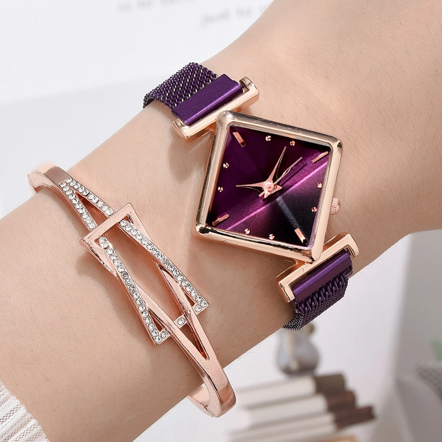 

Women Square Watch Luxury Ladies Quartz Magnet Buckle Gradient Color Watches Relogio Feminino For Gift Clock reloj mujer