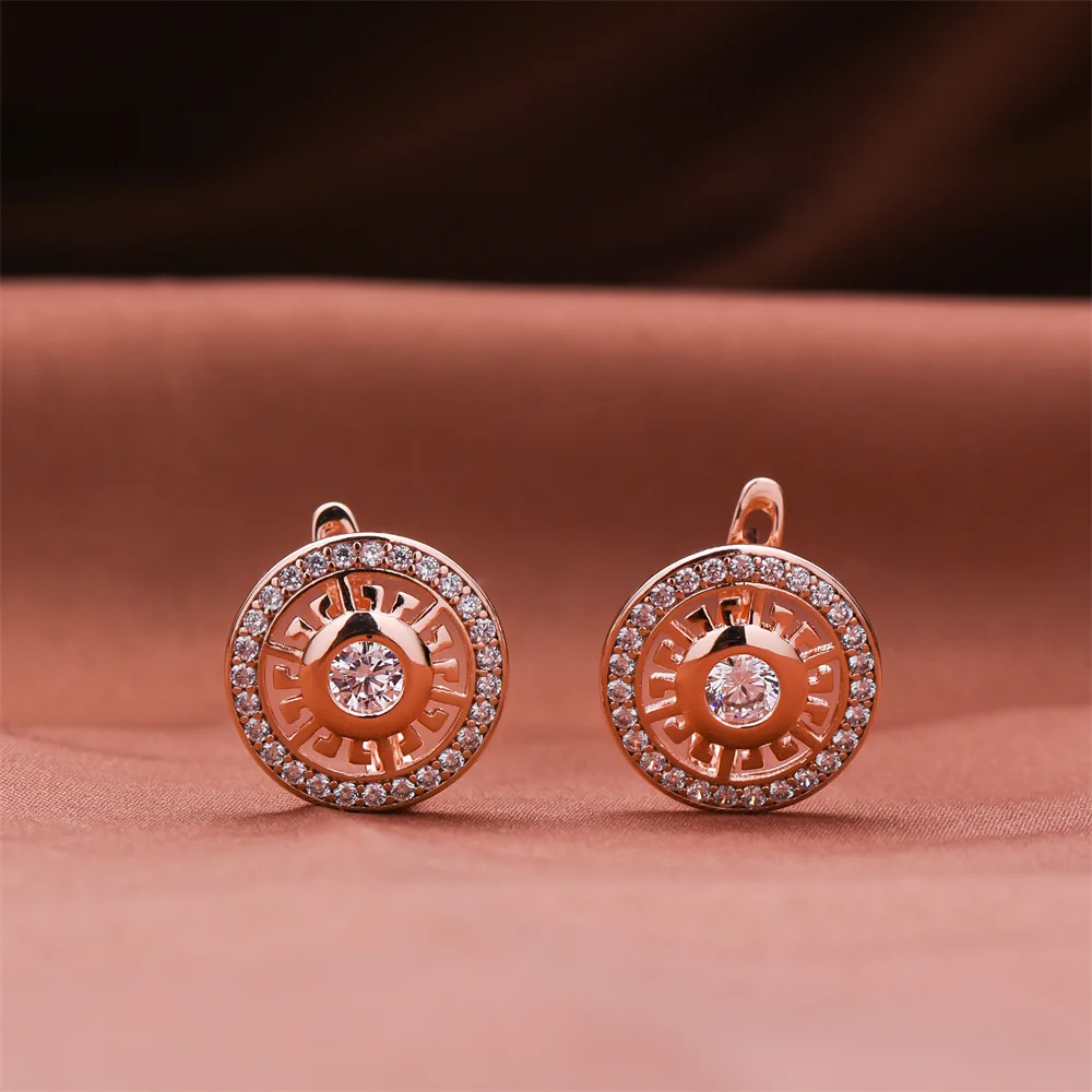 

Dckazz 585 Rose Gold Color Round Earring for Woman Circle Rhinestone Natural Zircon Fashion Jewelry Daily Use