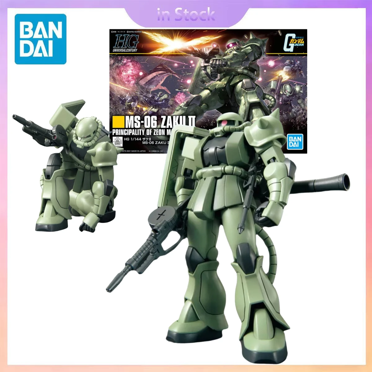 Фото Оригинальный Bandai, оригинальный в наличии HGCE 1/144 MS-06 Zaku II Gundam, коллекция аниме, наборы моделей экшн-фигурок, подарок для мальчика и девочки №1