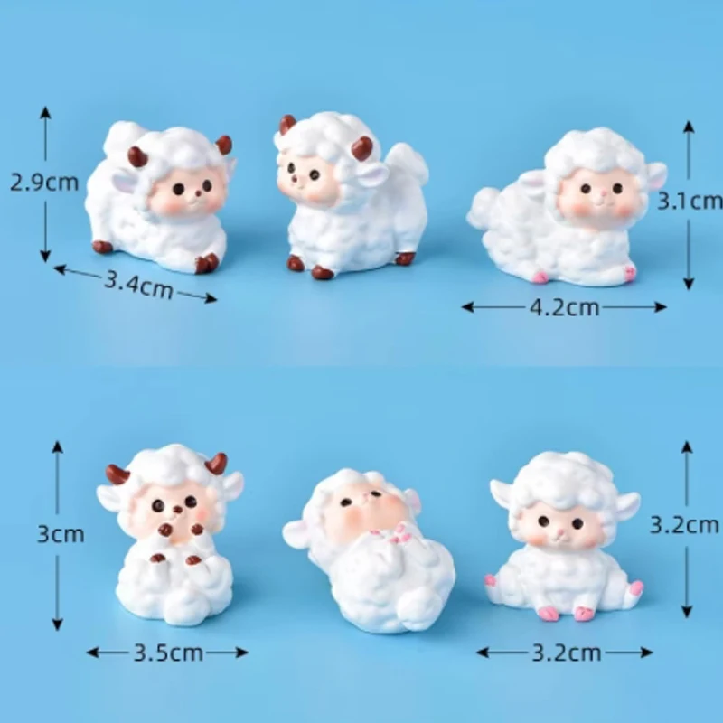 6 шт. миниатюрный милый мультяшный маленький овечий орнамент из смолы сказочный