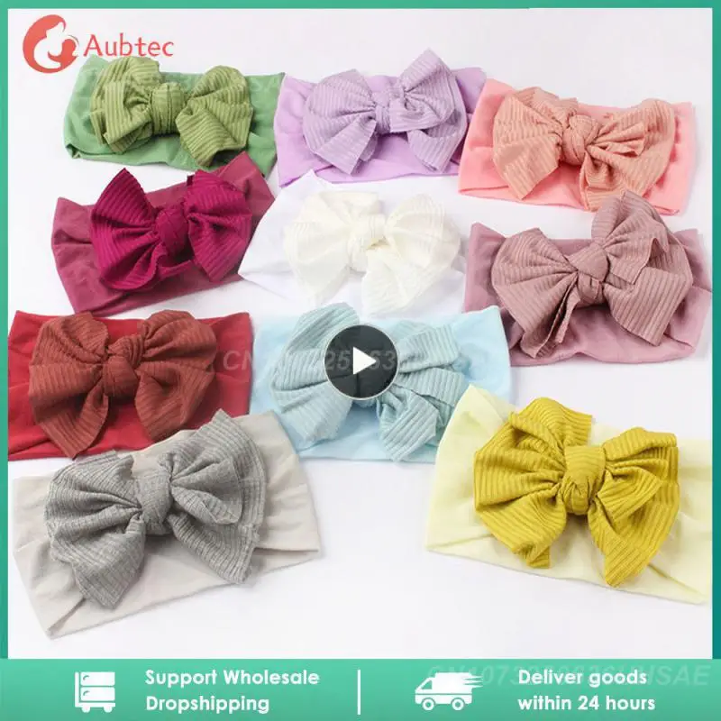 

1~10PCS Summer Children's Nylon Soft Bow Knotted Hairband Baby Nylon Solid Color Wide-brimmed Hair Accessories