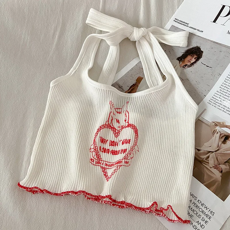 Женские милые топы с принтом на бретельках Милые Пляжные бандажные Топы в форме