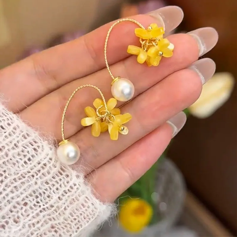 Шикарные серьги с жемчугом и кисточками османтуса для женщин милые нежные