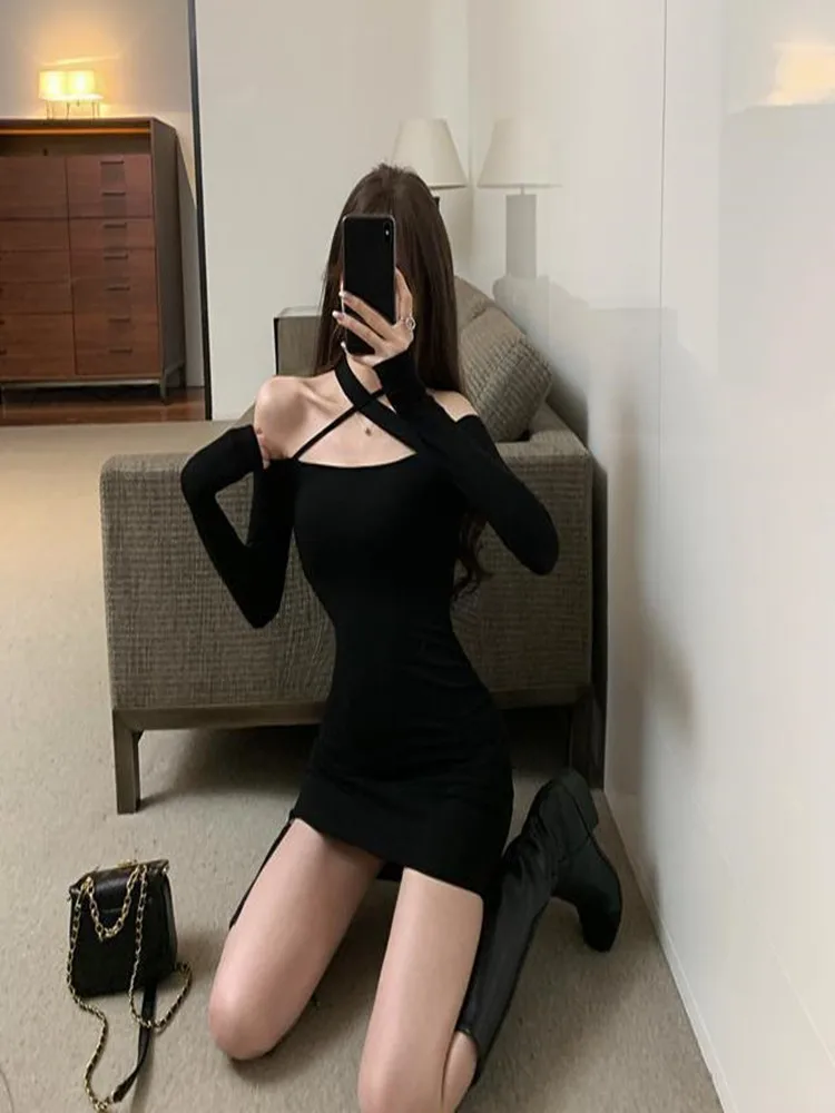 

Женское черное платье с открытыми плечами, новинка весны 2022, пикантное облегающее платье с запахом и открытыми плечами, Классическое белое ...