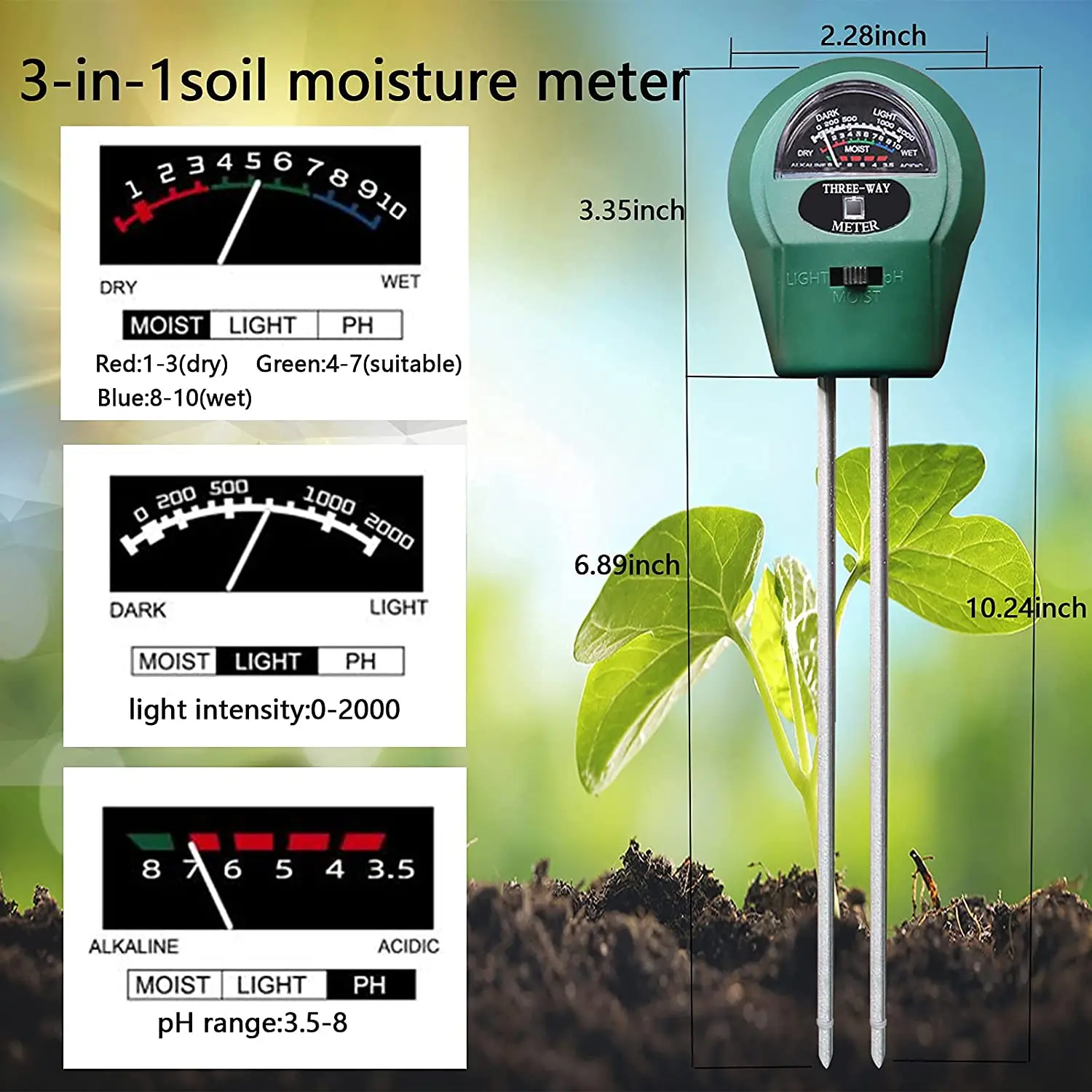 

3 в 1 PH почвенная лампа тестера PH тестер садовые цветы датчик влажности почвы измеритель уровня кислотности растений измеритель влажности PH