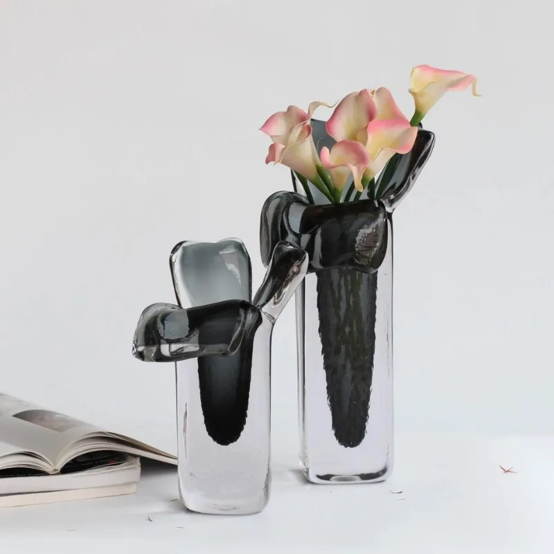 Современная легкая роскошная ветровая толстая ручная выдувная стеклянная ваза