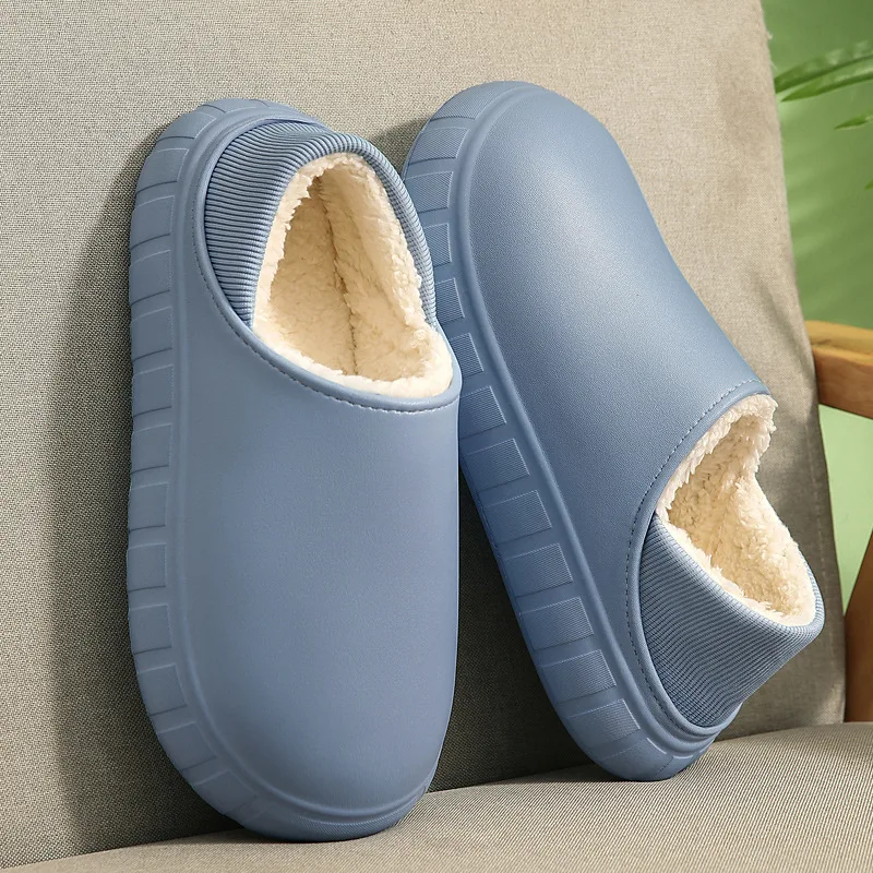 

Ladies Cute Sweet Homewear Slippers Girls Indoor House Winter Fluffy PU Leather Waterproof Shoes Couple Men Loafers Large Size