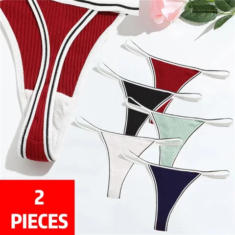2PCS/Set Seamless Thong Women Panties Cotton Underwear Women G-String Solid Color Female Underpants Intimates Lingerie M-L