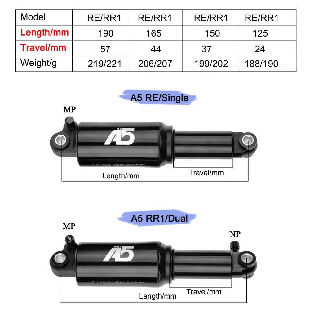 KS EXA A5-RE/RR1 MTB пневматическая подвеска амортизатор 125/150/165/190 мм велосипедный скутер