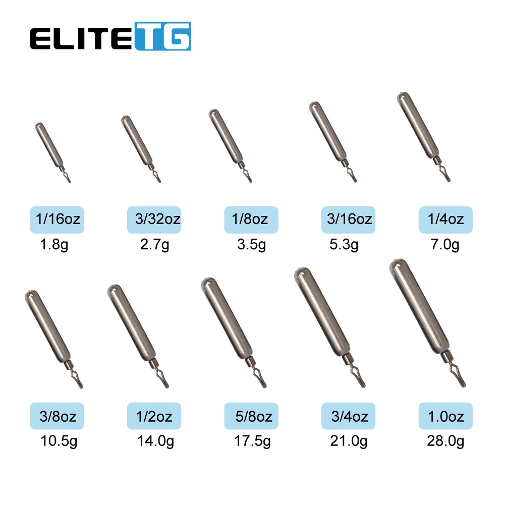 Elite TG 10Pcs Tungsten Sinker,Skinny Dropshot Weight For Fishing Hooks Sinker Fishhook 1/16OZ-1OZ Fishing Accessories enlarge