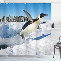 penguin shower curtain penguins pole wildlife swimming flying dancing family group icebergs antarctica cloth fabric