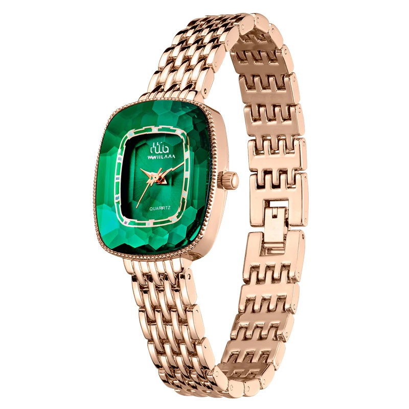 WIILAA Luxury Top Brand Watches Women Fashion Green Gem Waterproof Quartz Wrist Watch Ladies Quartz Clock Gifts Reloj Mujer