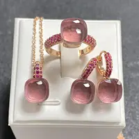 3Pcs/Set Women Ring Earrings Necklace Jewelry Set Inlay Purple Zircon Crystal Jewelry Set Rose Gold Plated Fashion Jewelry Gift