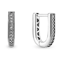 authentic 925 sterling silver sparkling u shaped signature with crystal hoop earrings for women wedding gift pandora jewelry