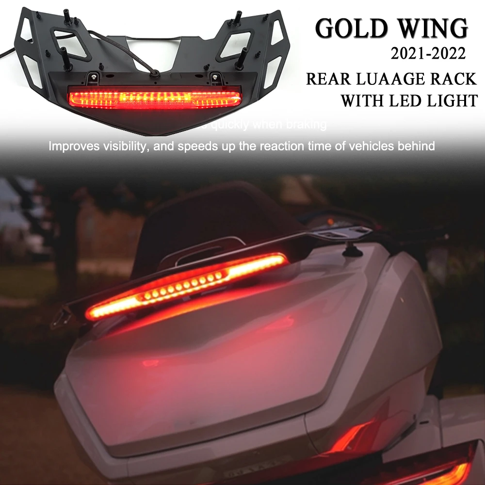 

2022 New Motorcycle Rear Top Box Trunk Luggage Rack With LED Brake Tail Light For Honda GOLD WING GL1800 GL 1800 2021-2022