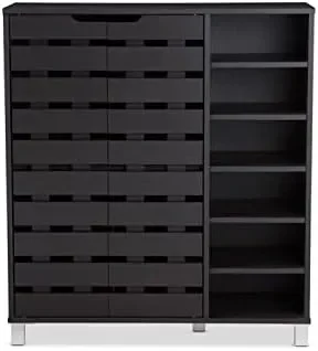 

Modern & Contemporary Wood 2-Door Shoe Cabinet with Open Shelves, Dark Brown & Entryway Bench, Espresso