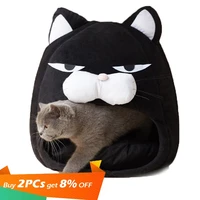 foldable cat house soft pet nest with cushion cute cartoon house for cats dogs warm puppy kennel kitten cave mat cat accessories