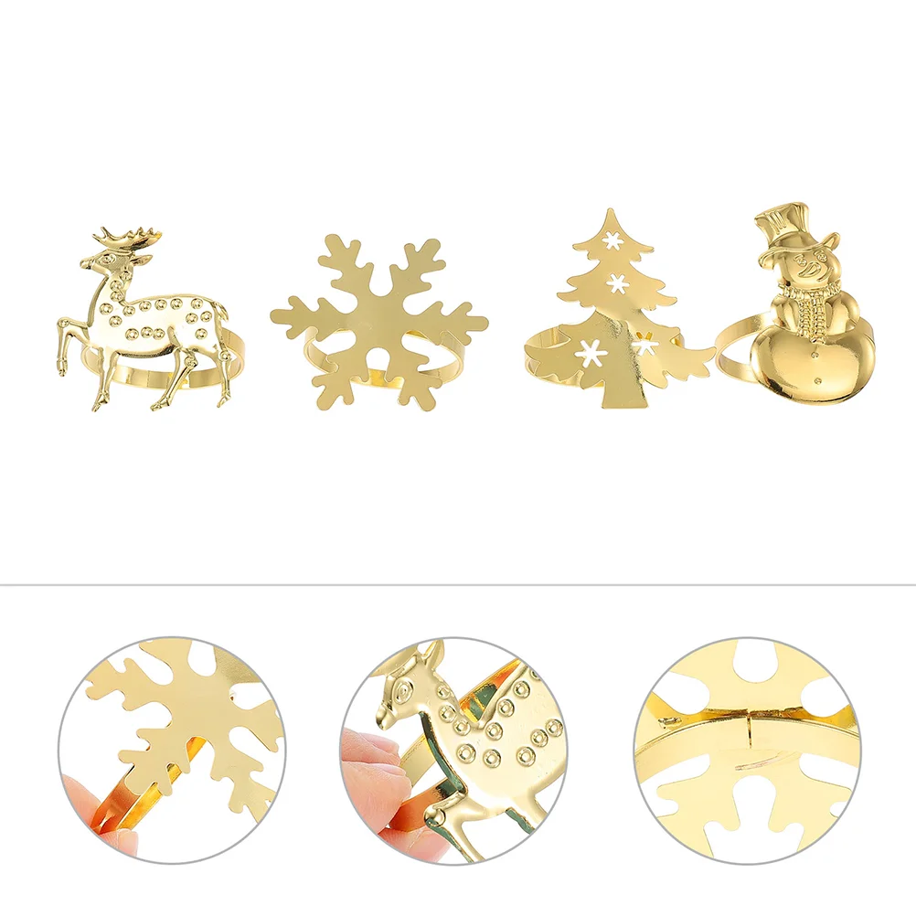 

Napkin Rings Holder Ring Christmas Circle Snowflake Dinner Table Golden Buckles Serviette Holders Antler Deer Snowman Elk Tree