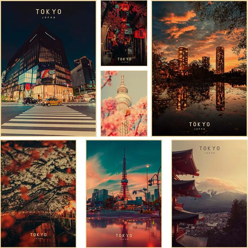 

Japanese Tokyo City Posters Retro Kraft Paper Landscape Poster Painting Home Decor Wall Stickers Living Room Bar Decoration