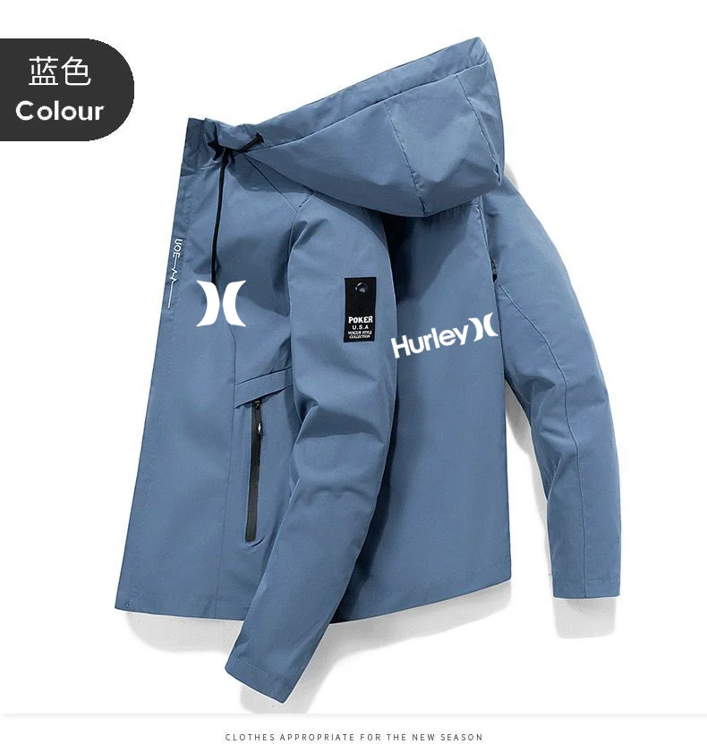 

Outdoor camping hiking jacket 2023 Hurley new men's spring and autumn breathable waterproof hoodie windbreaker adventure jacket