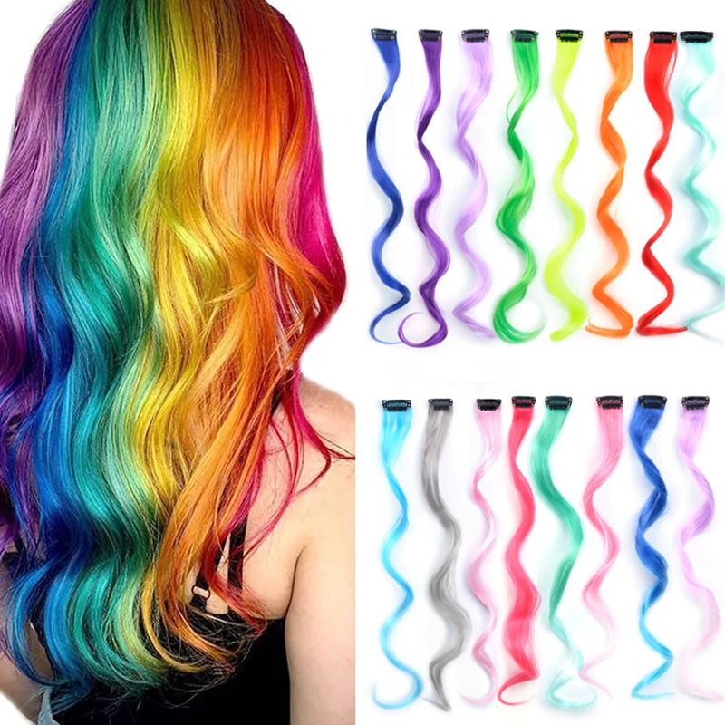 

Цельный зажим для волос, 22 дюйма, синтетические радужные зажимы для наращивания волос, цветные зажимы для хайлайтера, накладные волосы