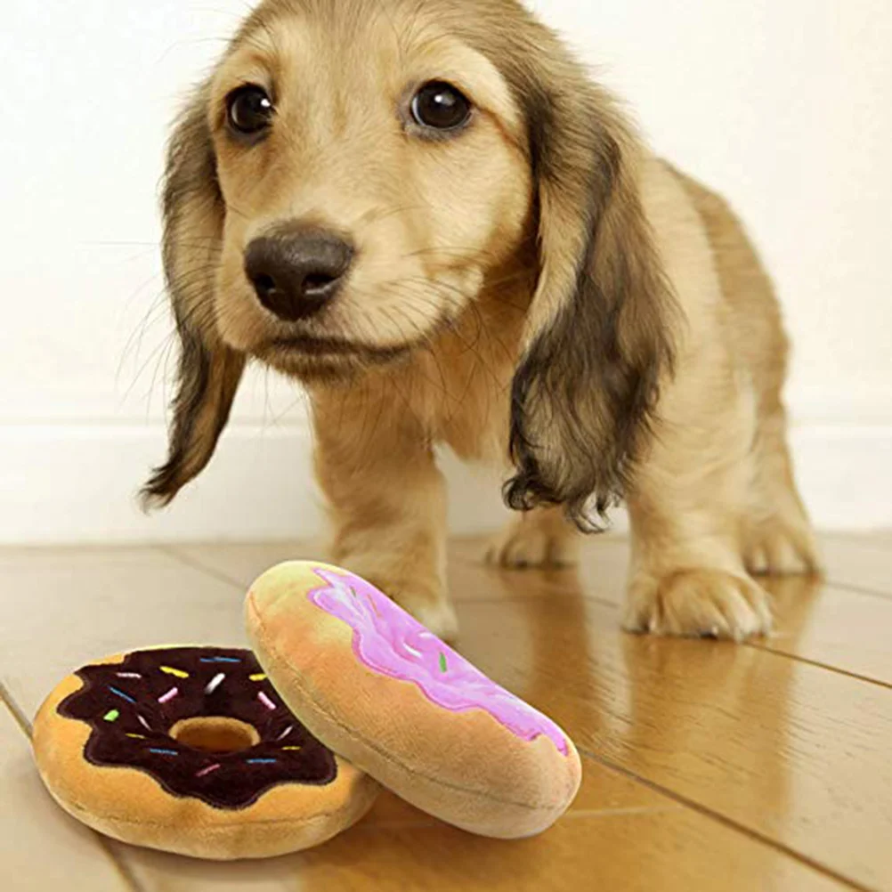 

3Pcs Plush Donut Shaped Lightweight Chew Bite Squeaking for Dogs Pets