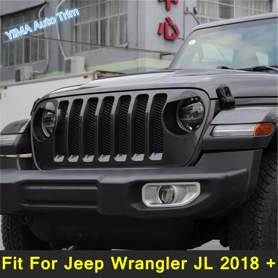 

Lapetus Car Styling Black Front Head Lights Lamp Headlights Angry Bird Style Cover Trim ABS Fit For Jeep Wrangler JL 2018 2019
