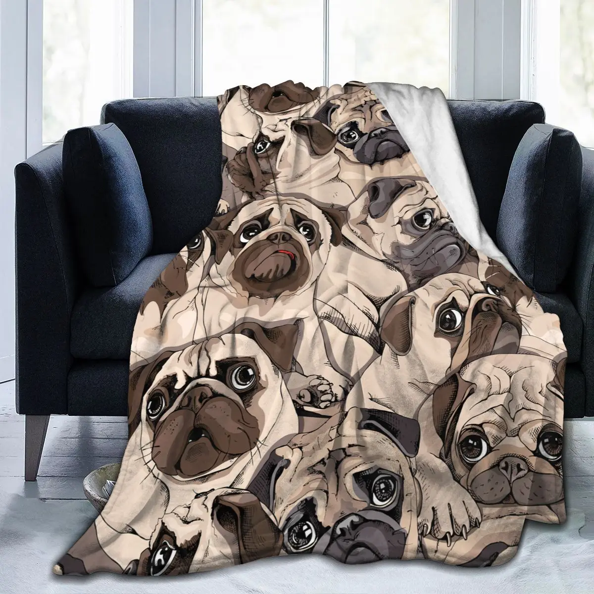 

Фланелевое одеяло, ультрамягкое Флисовое одеяло с портретом забавные мопсы, покрывало для халата, дивана, кровати, путешествий, дома, зима, в...
