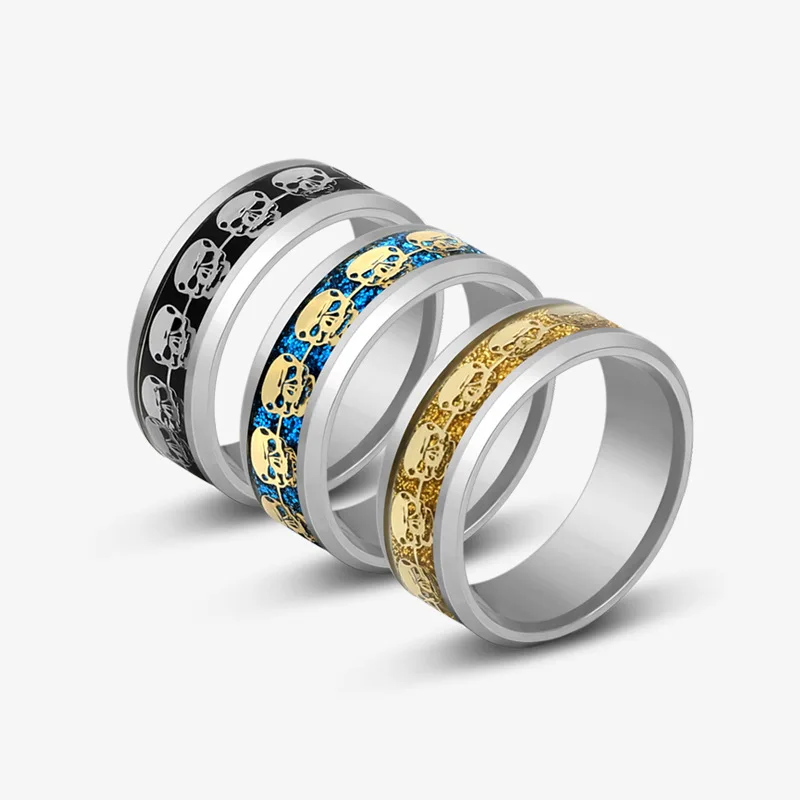 

30pcs/lot Wholesale anillos Men's finger-ring Stainless Steel Halloween Skull Ring bijoux femme aneis