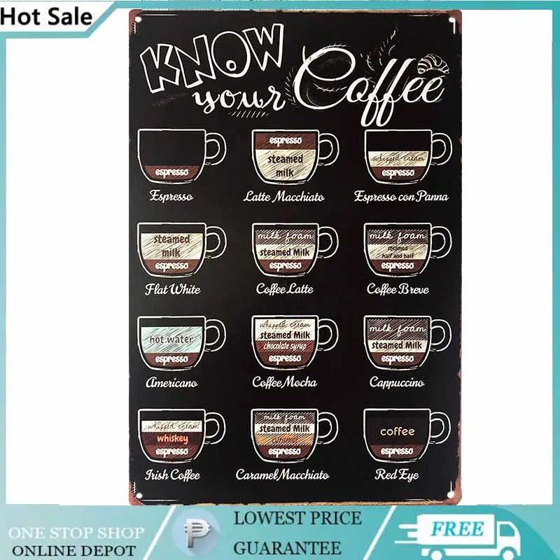 

Coffee Sign for Coffee Bar Know Your Coffee Vintage Retro Tin Sign Kitchen Wall Decor Poster Inches Small metal plate vintage