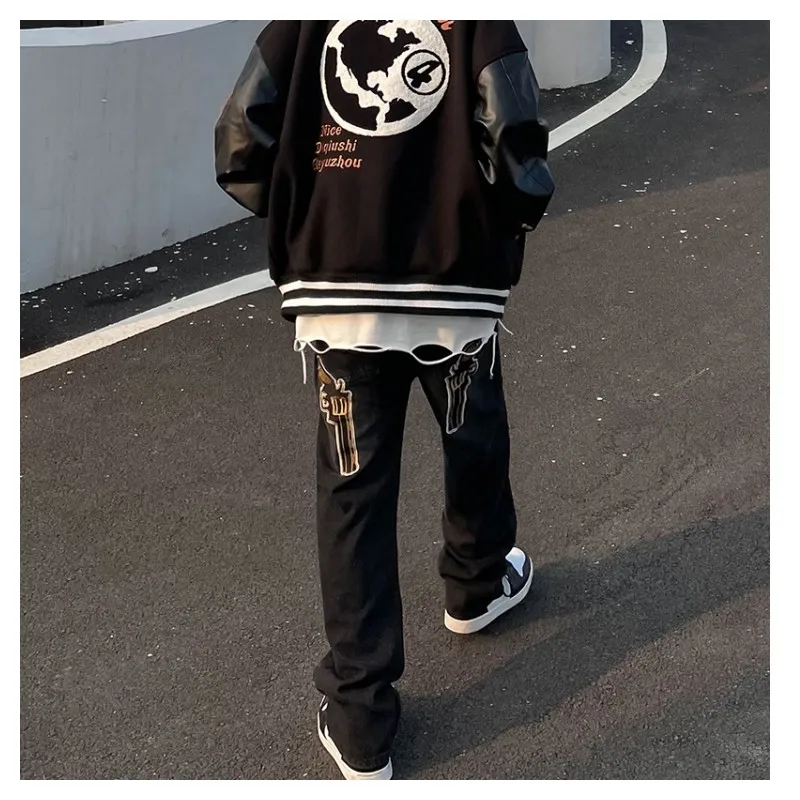 Pistol Jeans Baggy Men Men's Hip Hop Embroidery Graphic Pants Trendyol Fashion Man Y2k Streetwear Denim Trousers Harajuku Hose