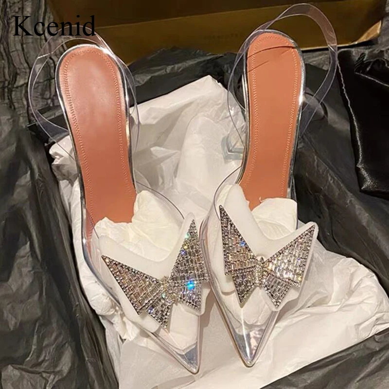

Kcenid Fashion Crystal Butterfly Transparent Women Pumps Pointed Toe Lady Shoes Summer Slingbacks High Heels Wedding Bridal Shoe