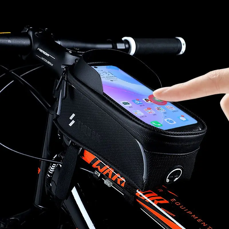 

20cm MTB Front Beam Bag Earphone Hole Cross-border Bicycle Upper TPU Touch Screen Tube Saddle Phone Bag Cycling Equip Waterproof