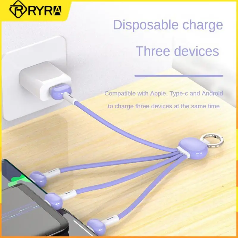 

RYRA Three-in-One Data Line for Apple Android Letv Type-c Mobile Phones Liquid Silicone Aluminum Key 3A Fast Charging Data Cable