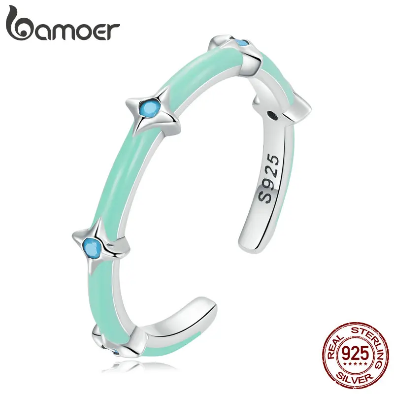 

Женское кольцо с серебряной пентаграммой Bamoer, 925 пробы, бирюзовое кольцо со звездой и вечным браслетом, красивые вечерние пляжные кольца, по...