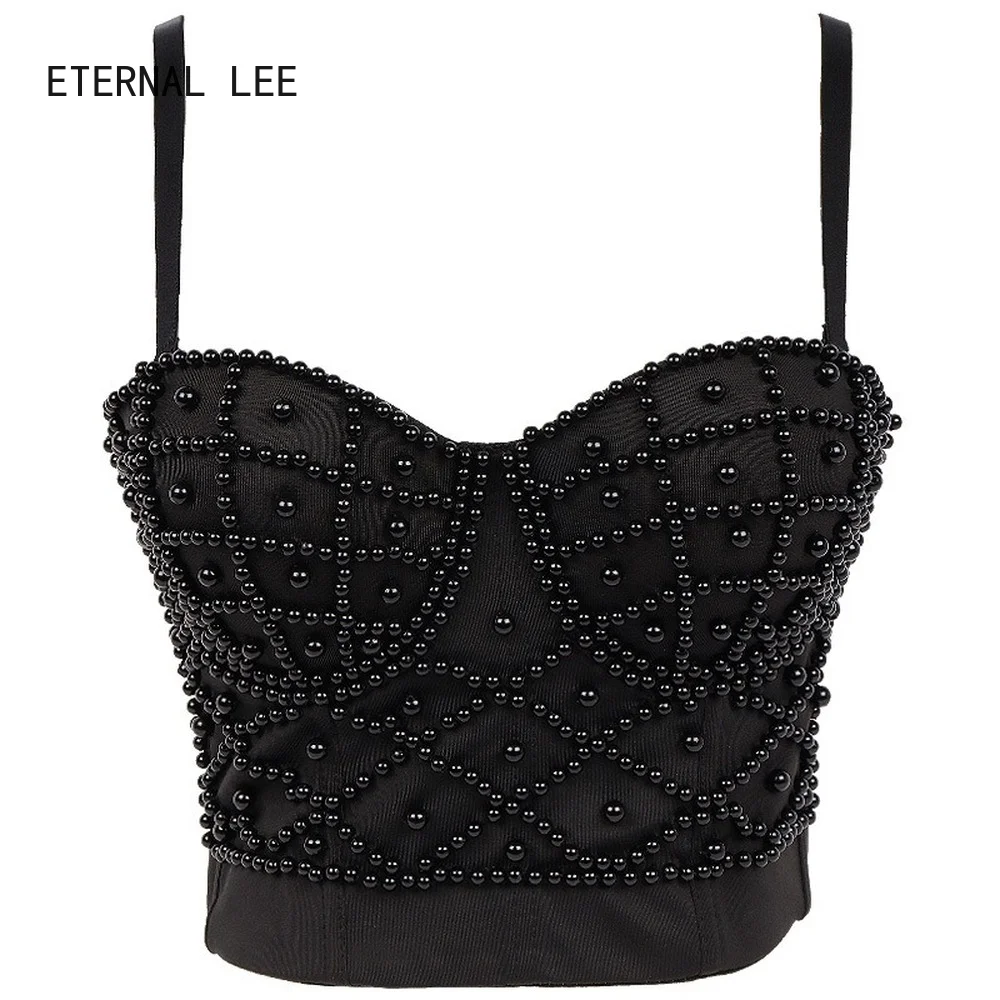 

Pearl Suspender Vest Women Wear Ins Outside Beautiful Back and Navel Exposed Sexy Short Bra Top Women's Summer