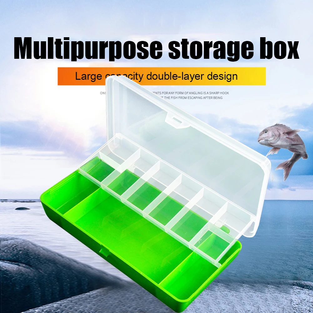 

Plastic 11 Compartments Fishing Tackle Box Double Layer Lure Hook Storage Organizer Container Case