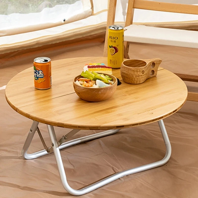 

Outdoor Camping Folding round table Fishing Backrest Picnic Barbecue bamboo desk Table Portable with Carry Bag BBQ