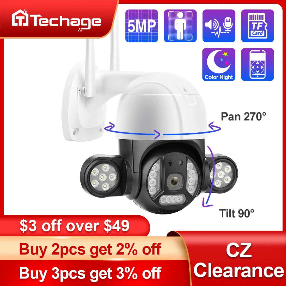 IP-камера Techage HD 5 Мп с Wi-Fi уличная умная беспроводная камера Ии и PTZ двухстороннее