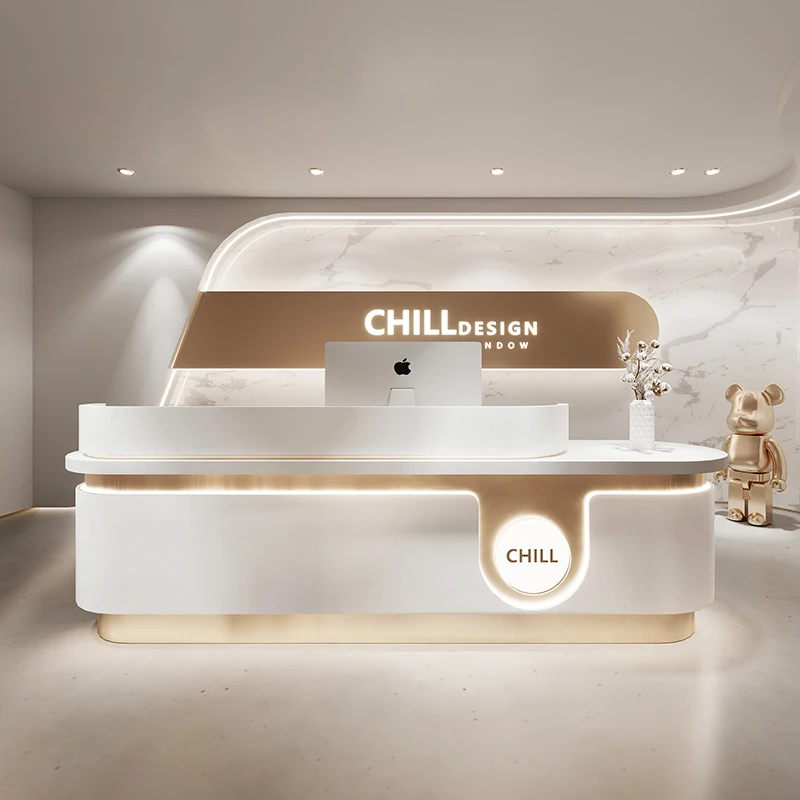 Современная офисная стойка регистрации наличных белая салон красоты прилавок