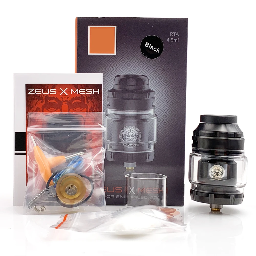 

Атомайзер AosVape RTA Zeus X Mesh, 25 мм, бак 4,5 мл, бак A1 Mesh Coil, хлопок 810 Delrin, дрип-тип, воздушный поток, герметичный бак