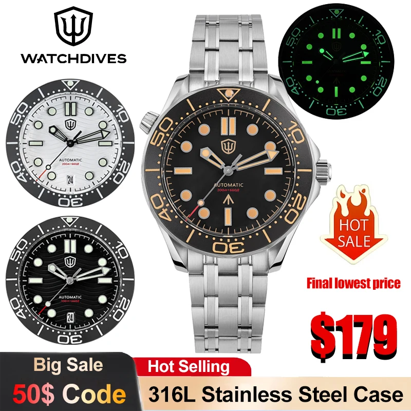 Фото Watchdives WD007ST Механические часы NH35 Автоматический механизм NTTD Роскошные часы из нержавеющей стали 316L 20 бар 39 мм Светящиеся мужские часы №1