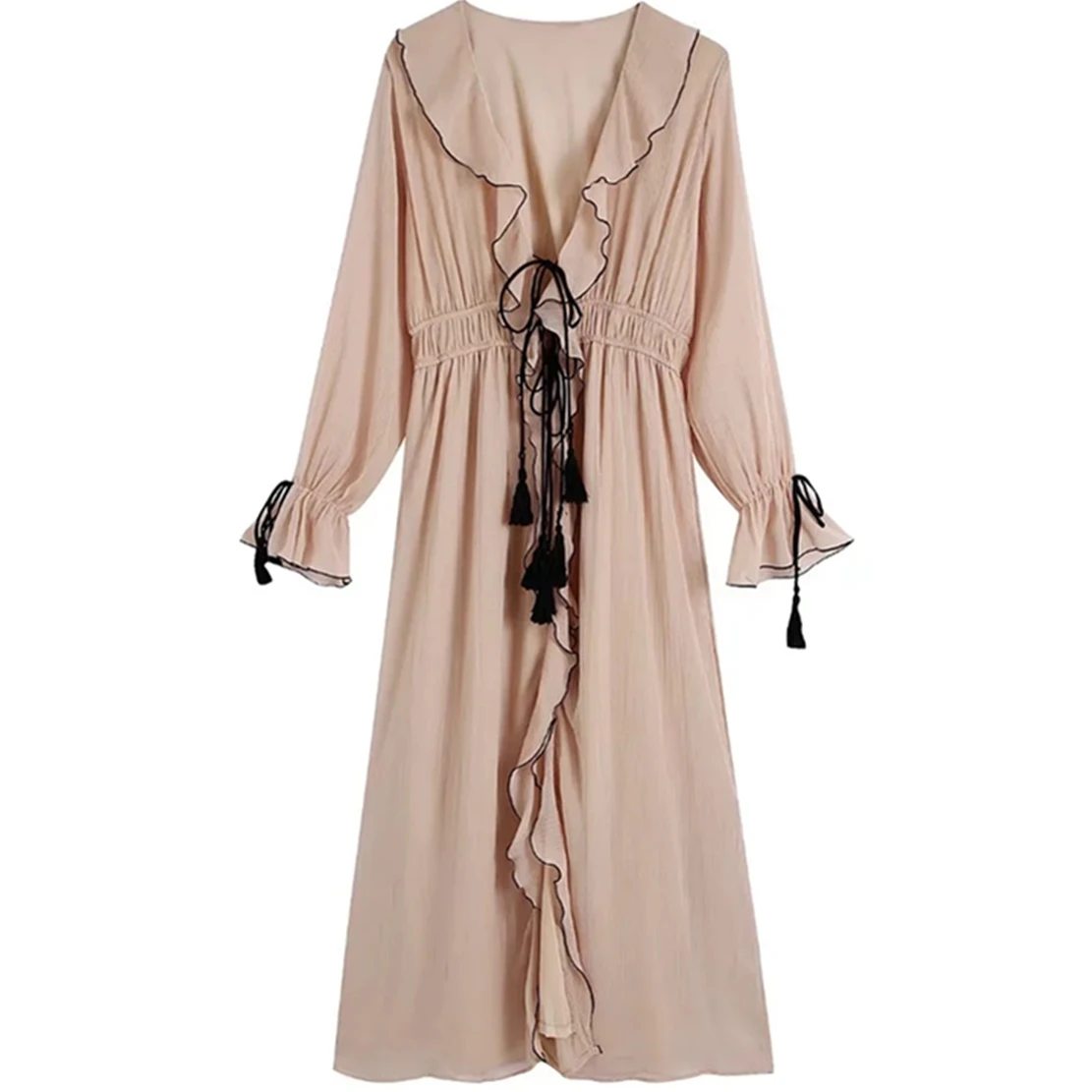 

Elmsk 2022 индийское винтажное фольклорное Повседневное платье миди с оборками каскадом вечерние ное вечернее платье для женщин в этническом с...