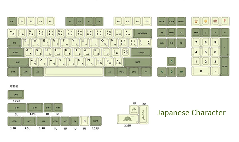 GKA Profile Japanese Character PBT Keycaps For Cherry Mx Switch GH60 68 96 104 Keys Mechanical Keyboard Matcha Color Keycaps